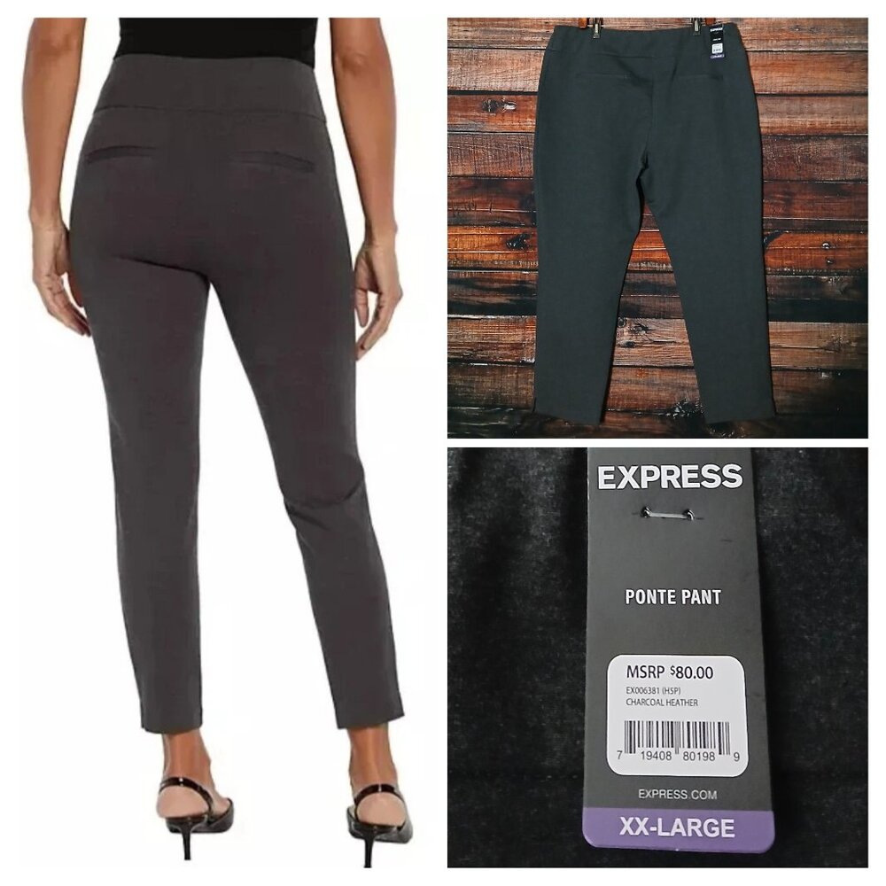 NWT Express Ponte Pants 2XL Gray Ankle Slim Stretch Pull On